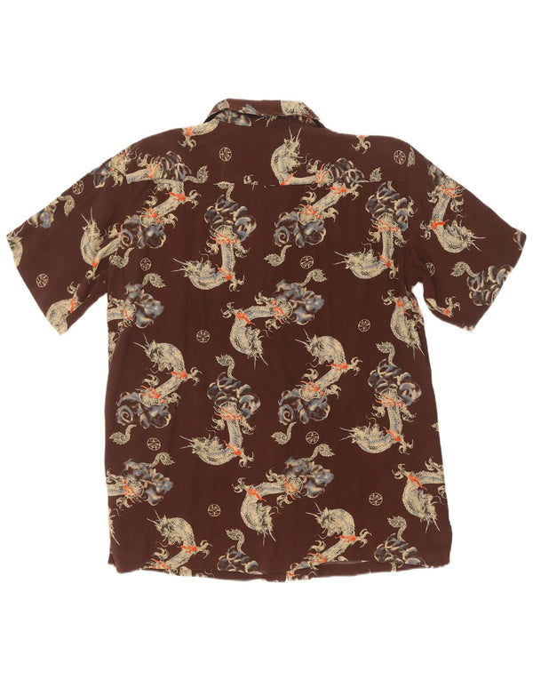 Exsezon Camisa masculina de manga curta com padrão abstrato grande marrom