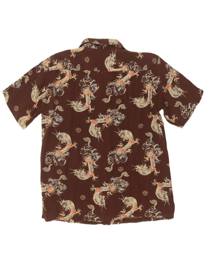 Exsezon Camisa masculina de manga curta com padrão abstrato grande marrom