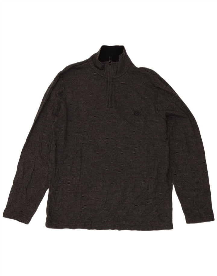 Top masculino CHAPS com zíper e manga comprida grande algodão Chevron cinza