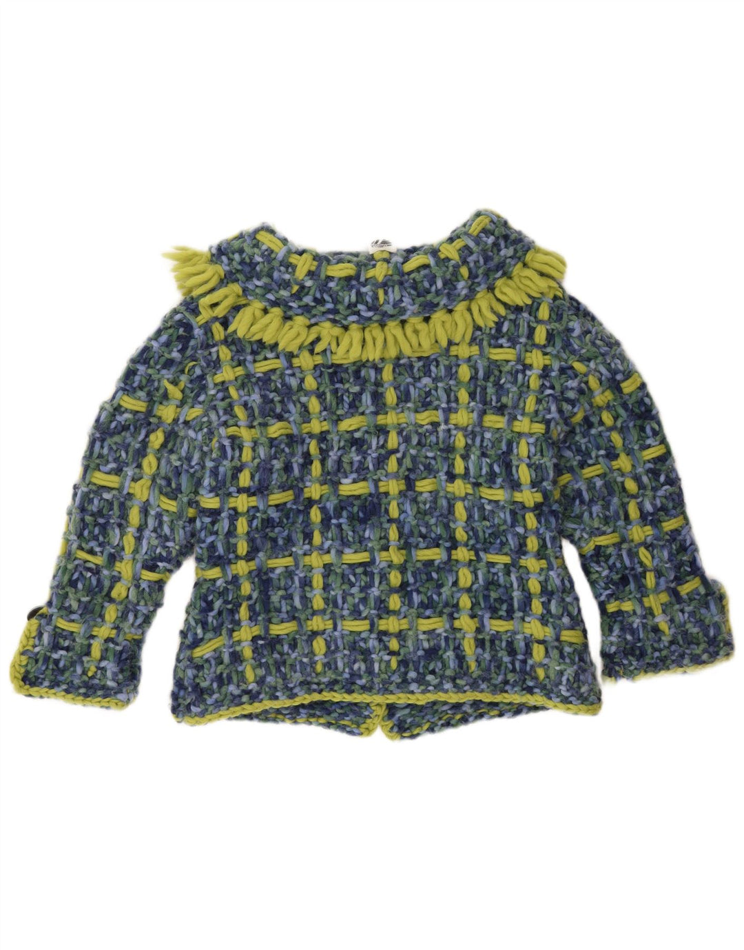 Suéter Cardigan Feminino Vintage Reino Unido 14 Grande Xadrez Azul