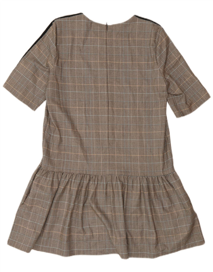 Vestido feminino Zara A-Line UK 16 grande poliéster xadrez marrom