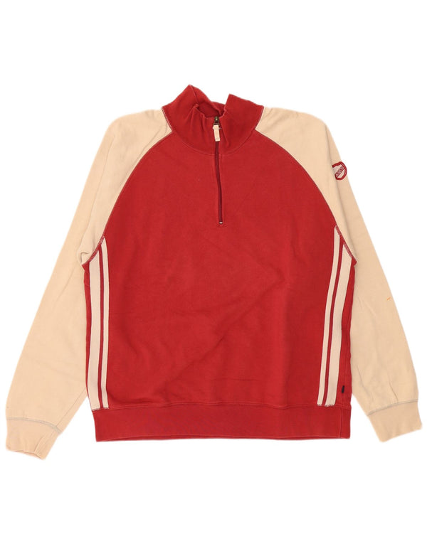 ASICS Mens Zip Neck Moletom Jumper 2XL Vermelho Colorblock Algodão