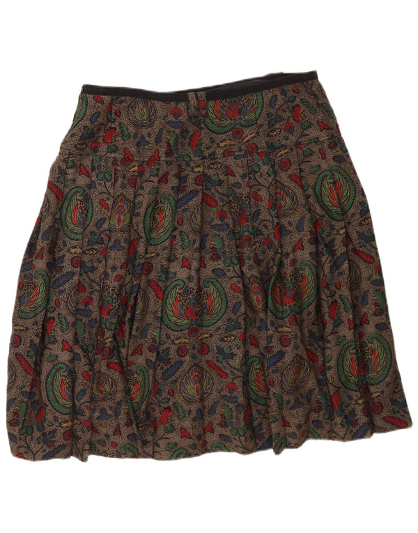 Saia plissada feminina vintage W30 Paisley marrom médio