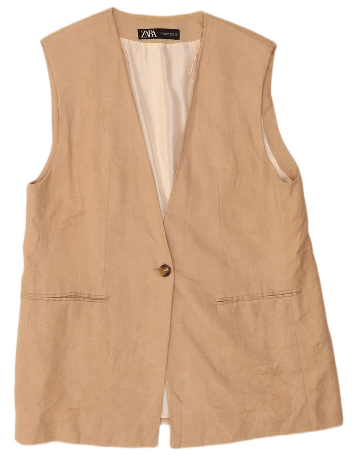 Jaqueta blazer feminina sem mangas com 1 botão Zara Reino Unido 18 XL linho bege