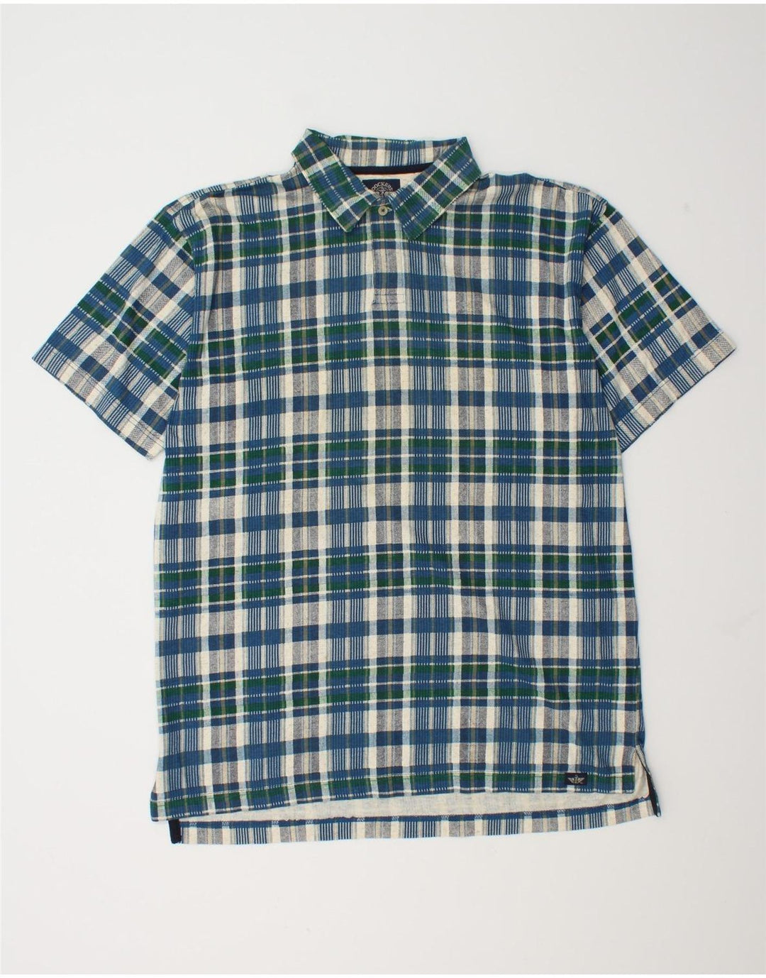 Camisa pulôver masculina de manga curta Dockers, algodão xadrez azul médio