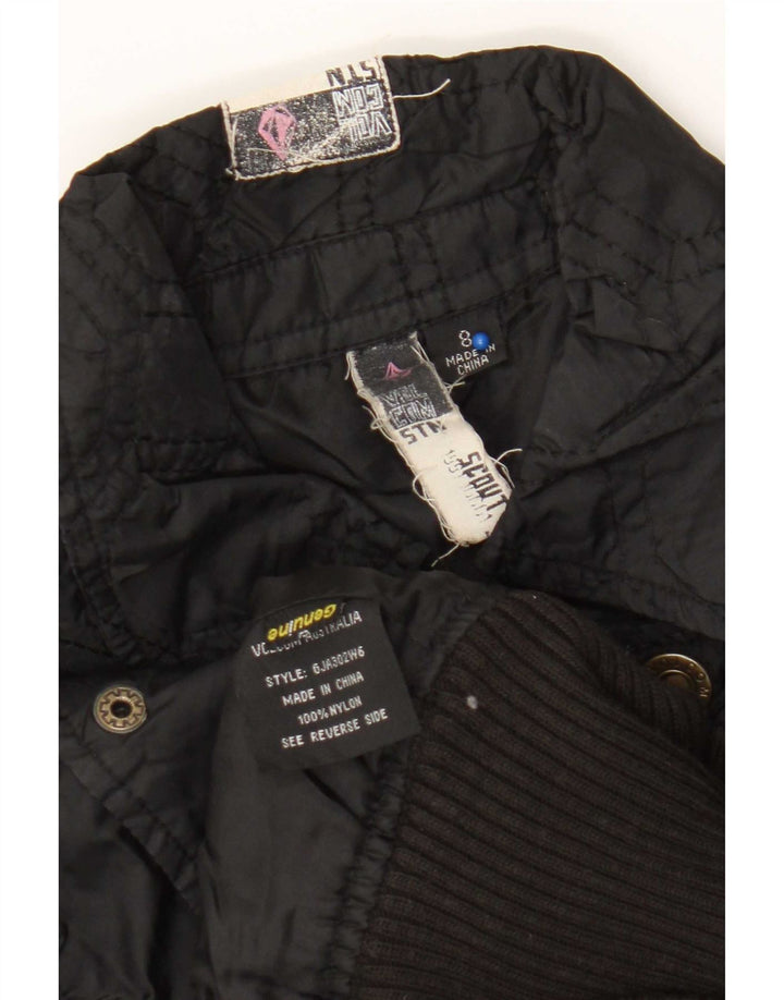 Volcom Womens Bomber Jacket UK 8 Pequeno Preto Geométrico Nylon