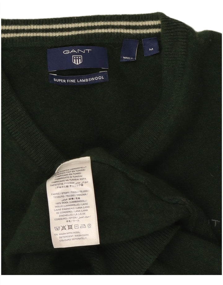 Suéter masculino Gant com decote em V de lã de cordeiro verde médio