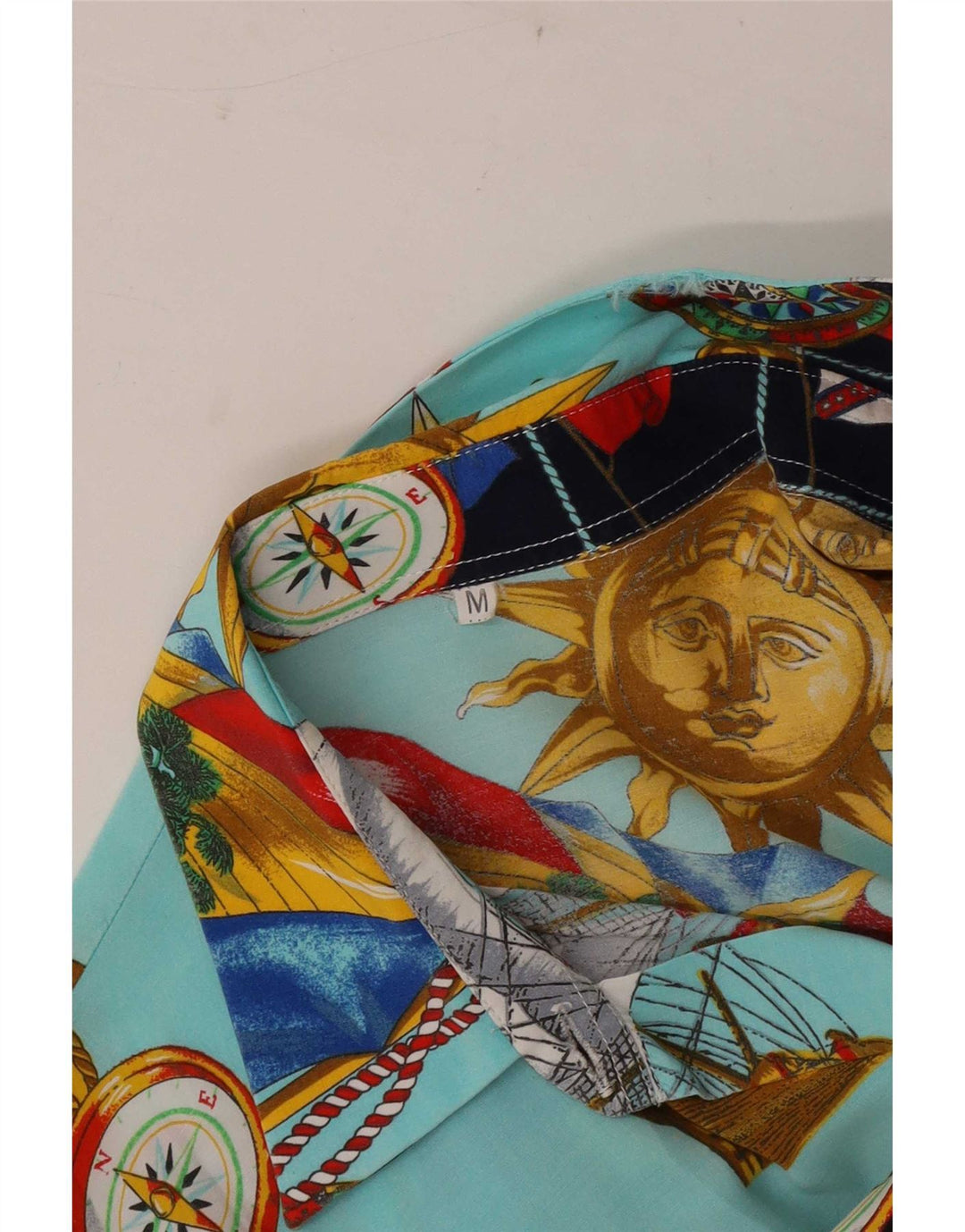 Camisa feminina vintage com padrão abstrato UK 14 média multicolorida geométrica