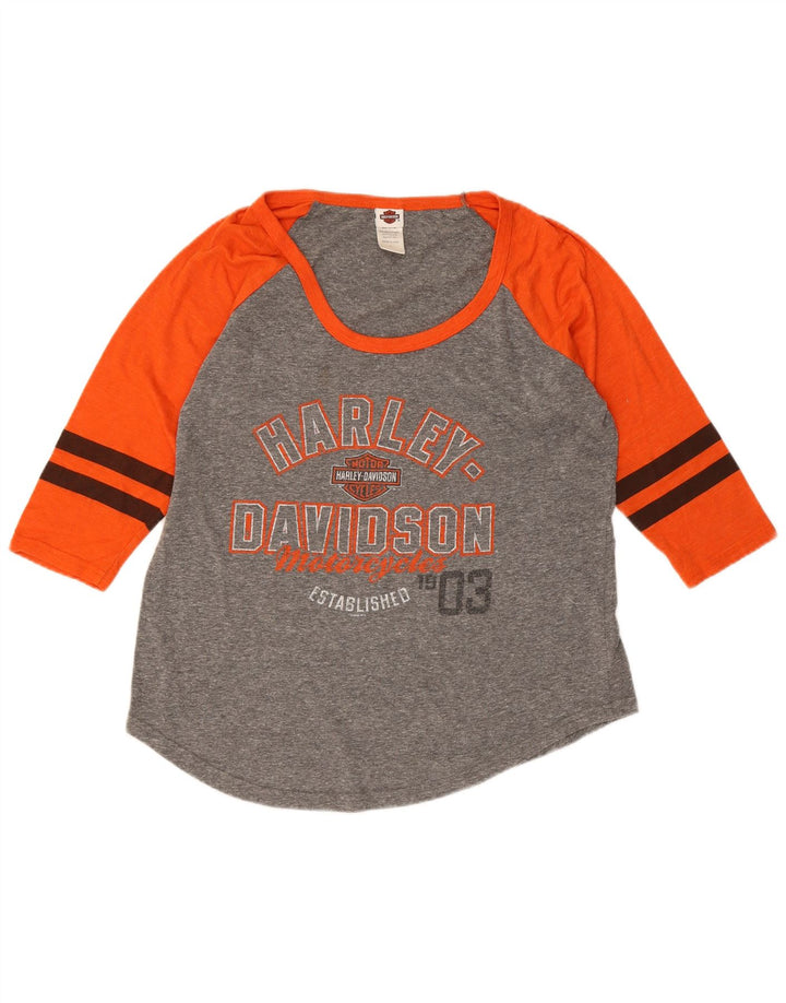 Top gráfico feminino Harley Davidson manga 3/4 Reino Unido 16 bloco colorido cinza grande