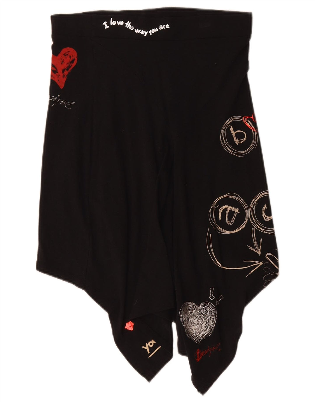 Desigual Saia feminina gráfica assimétrica pequena W27 algodão preto