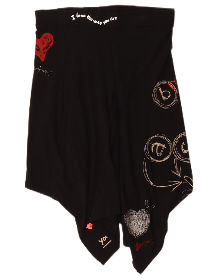 Desigual Saia feminina gráfica assimétrica pequena W27 algodão preto