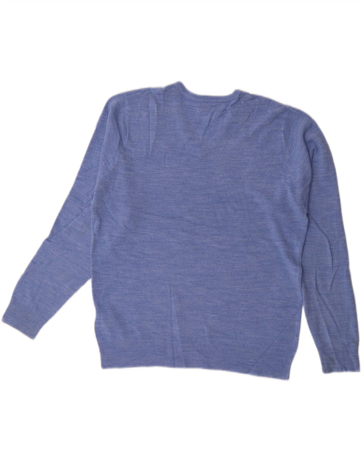 Suéter masculino Marks & SPENCER com ajuste regular e decote em V, acrílico azul médio