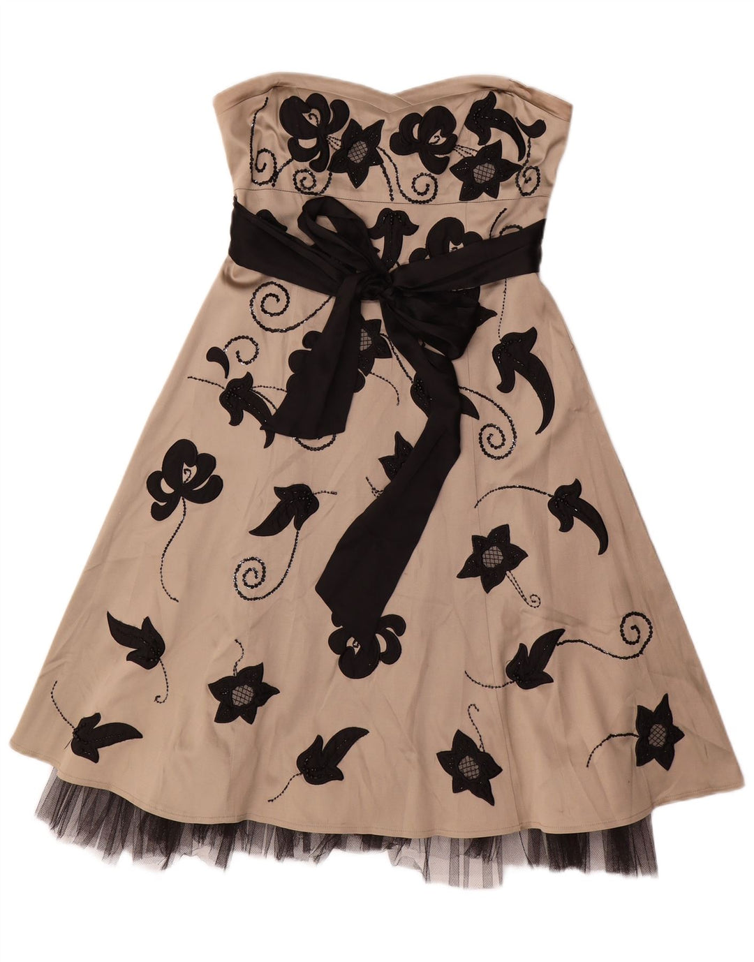 Vestido feminino sem alças Warehouse UK 12 acetato floral bege médio