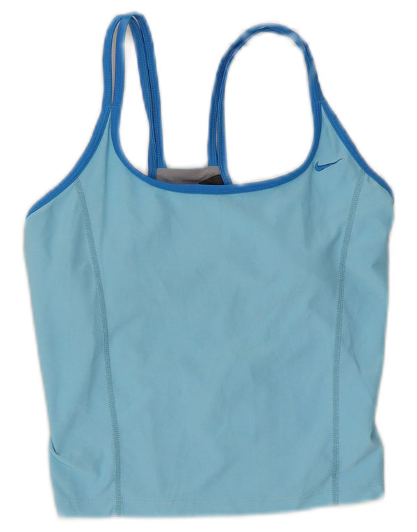 Nike Womens Dri Fit Crop Vest Top US 4/6 Pequeno Azul Colourblock Poliéster