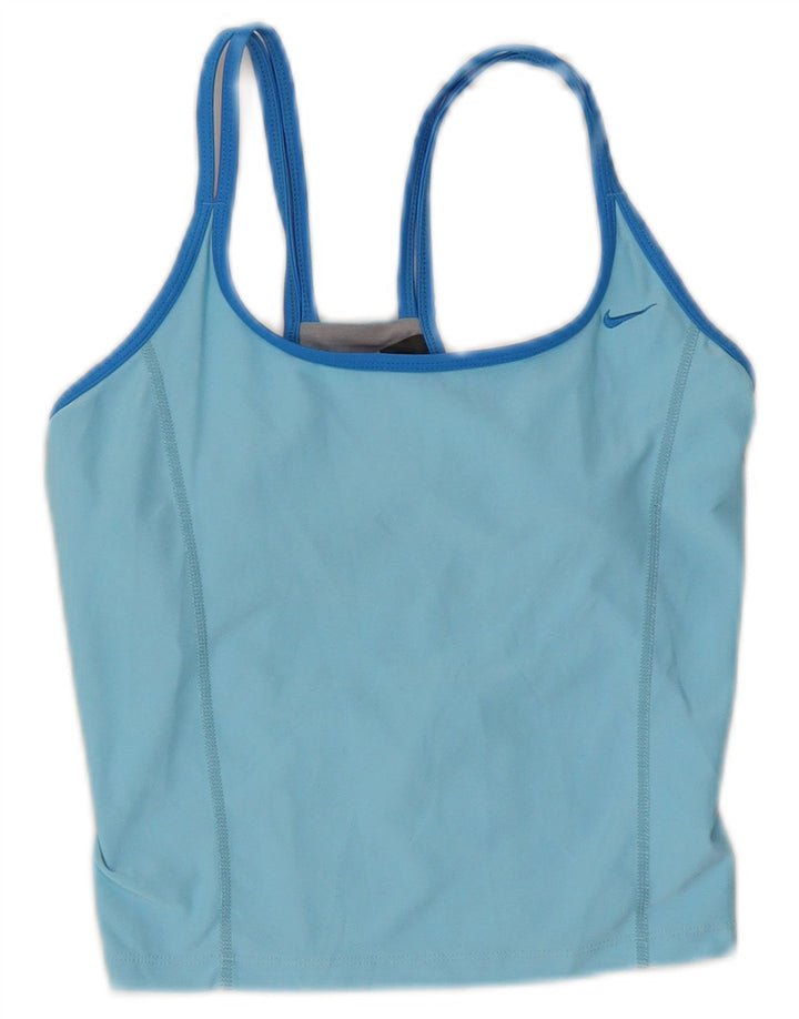 Nike Womens Dri Fit Crop Vest Top US 4/6 Pequeno Azul Colourblock Poliéster