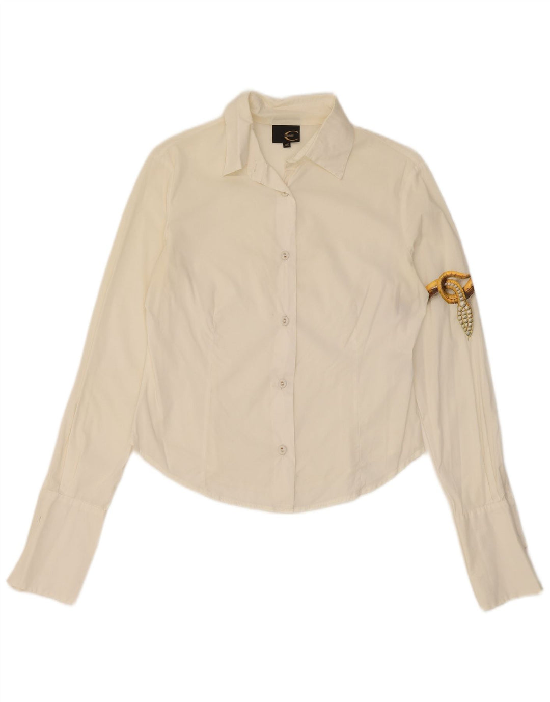 Camisa gráfica feminina Just Cavalli IT 40 algodão branco pequeno