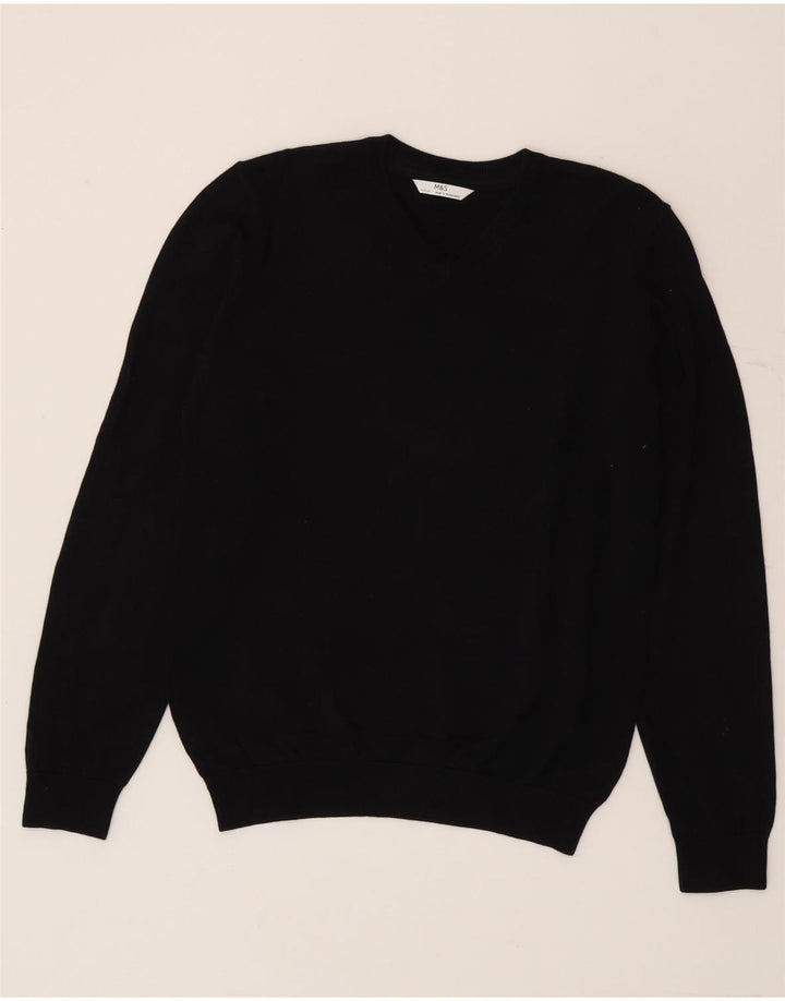 Suéter Marks & Spencer Boys com decote em V 12-13 anos algodão preto
