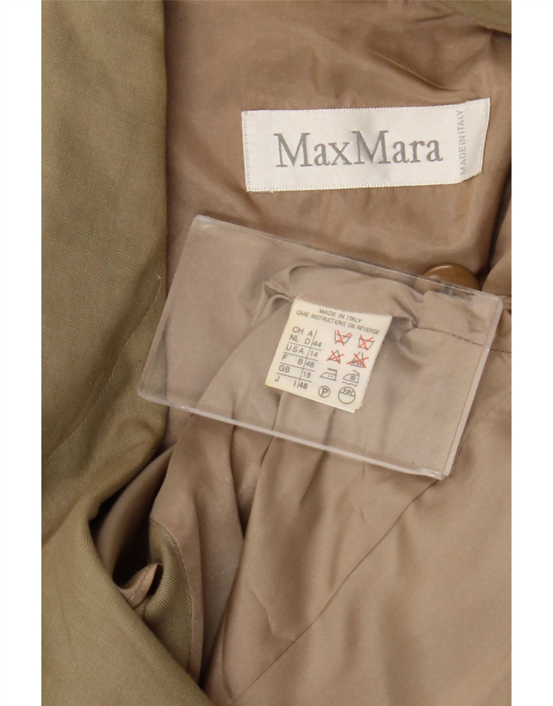 Jaqueta blazer feminina Max Mara com 1 botão Reino Unido 18 XL cáqui linho
