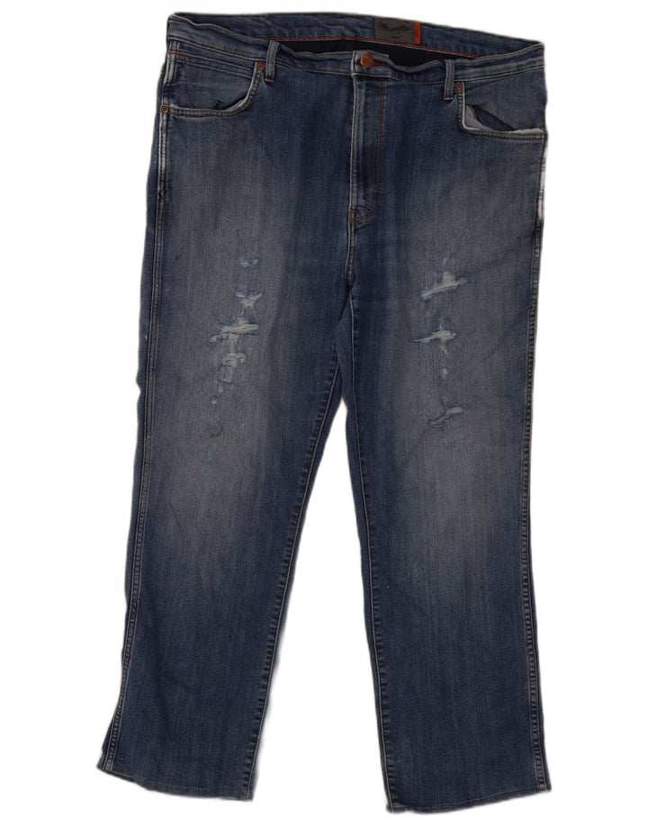 Wrangler Calça jeans reta masculina desgastada W38 L27 azul