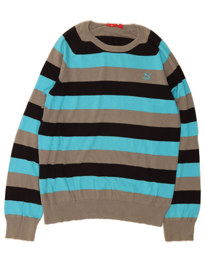 PUMA Mens Crew Neck Jumper Sweater XL Blue Striped Cotton Vintage Puma and Second-Hand Puma from Messina Hembry 