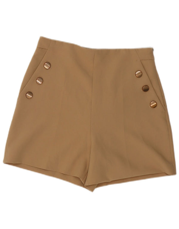 Zara Shorts feminino cintura alta casual médio W28 poliéster bege
