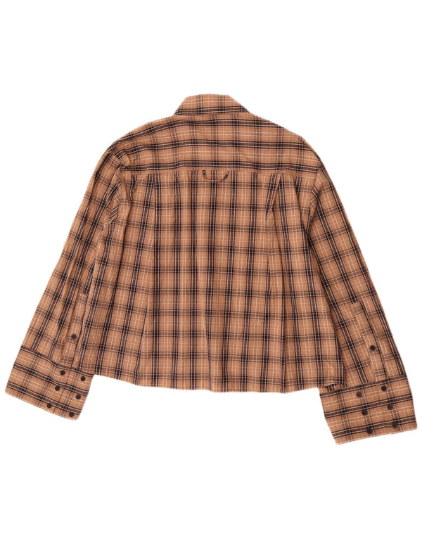Camisa oversized feminina Zara Reino Unido 10 pequeno algodão xadrez marrom