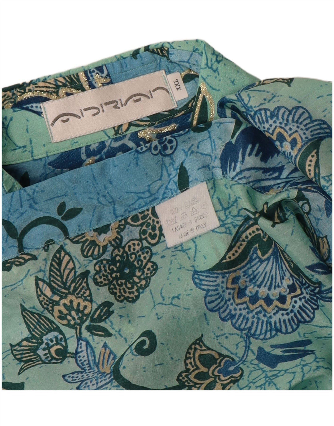 Camisa masculina vintage 2XL seda floral azul