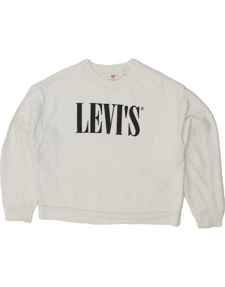 LEVI'S Womens Oversized Crop Graphic Sweatshirt Jumper UK 10 Small White Vintage Levi's and Second-Hand Levi's from Messina Hembry 