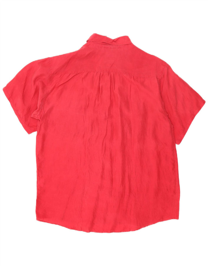 Camisa masculina vintage de manga curta seda vermelha média