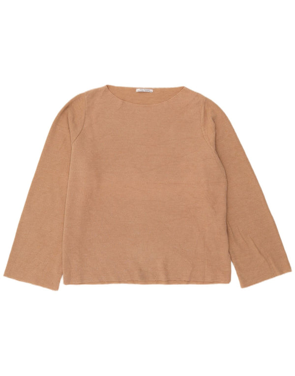 Zara Womens Trafaluc Oversized Top Manga Longa Reino Unido 16 Grande Algodão Bege