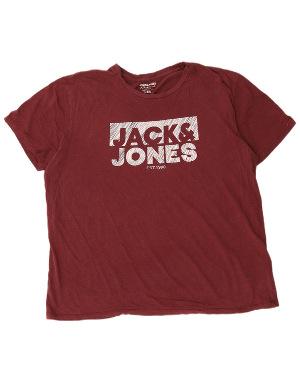 Camiseta gráfica masculina Jack & Jones Top 2XL algodão Borgonha