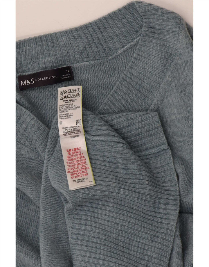 Suéter feminino Marks & Spencer com decote em V Reino Unido 12 acrílico azul médio