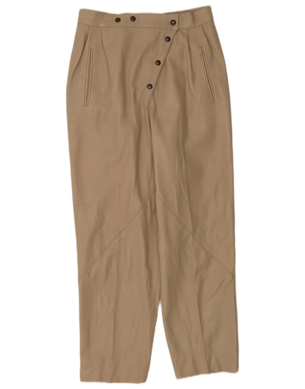 Calça feminina vintage de couro cônico IT 44 médio W26 L26 couro bege