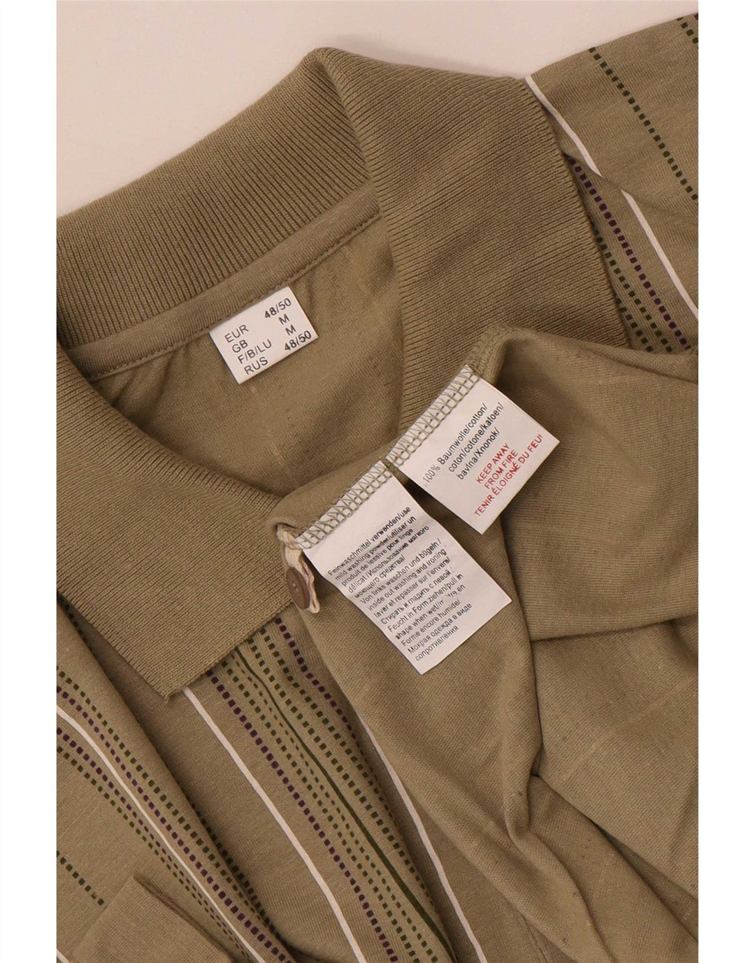 Camisa polo masculina vintage de algodão listrado cáqui médio