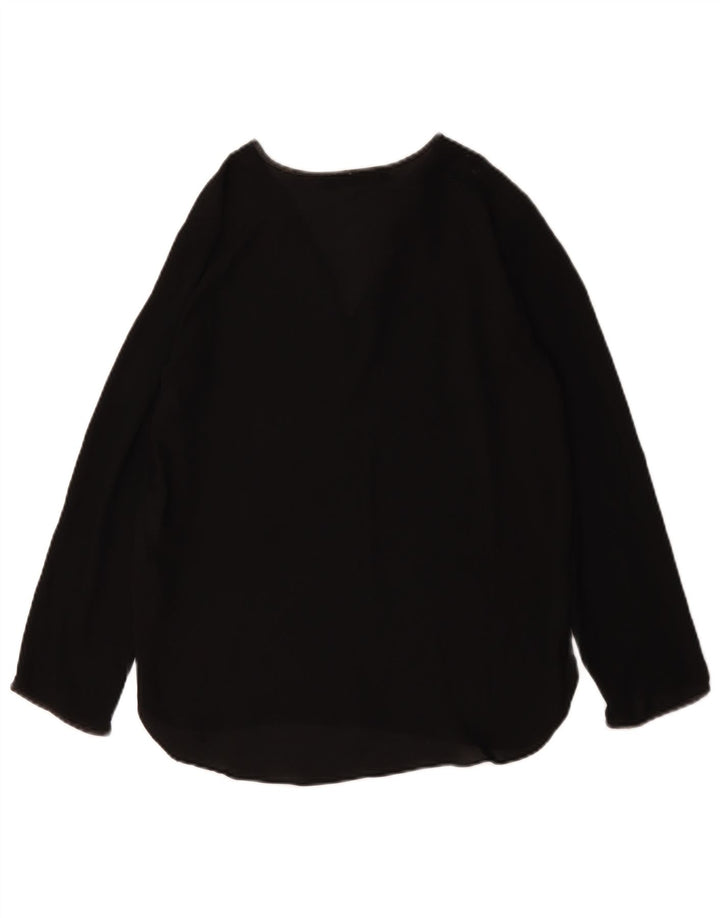 Top feminino Zara manga comprida UK 10 pequeno poliéster preto