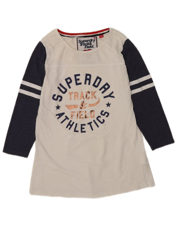 Top gráfico feminino Superdry manga 3/4 UK 12 médio branco colorblock