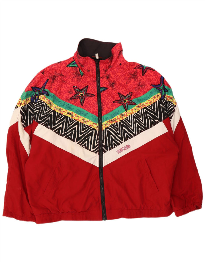 Jaqueta masculina vintage abstrata padrão agasalho grande poliéster vermelho