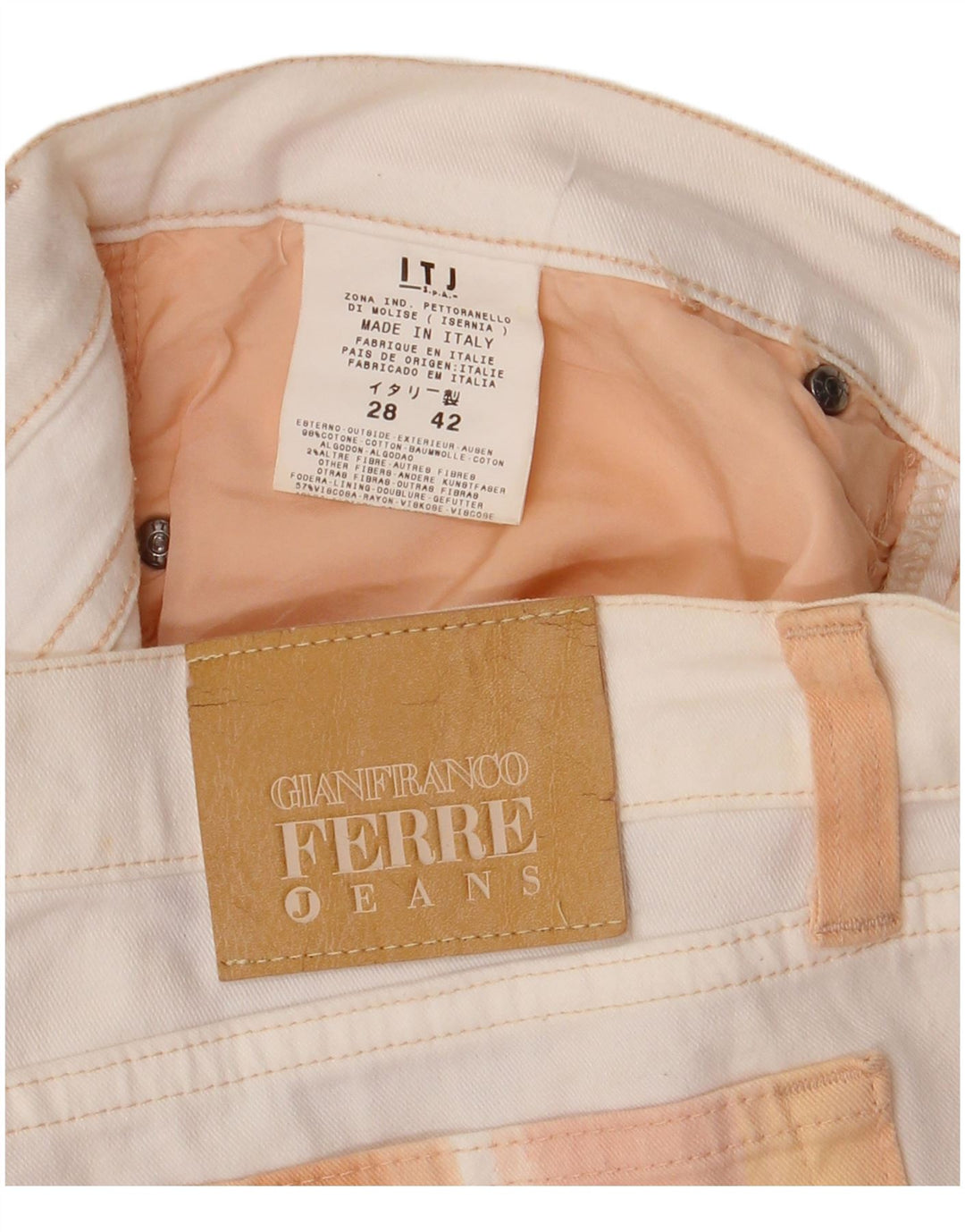Gianfranco Ferre Bermuda jeans feminina W28 médio branco colorblock