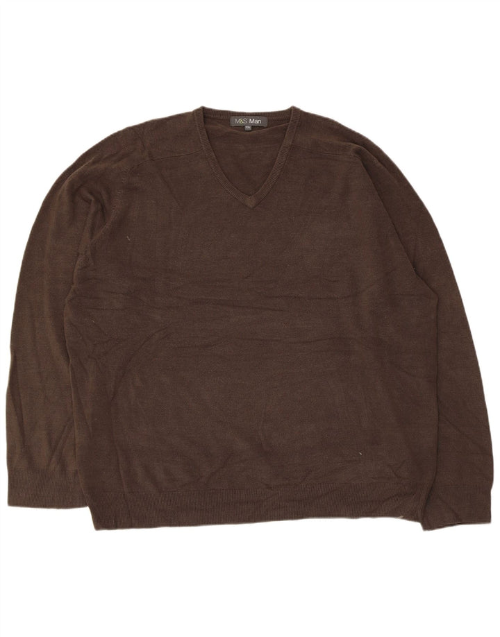 Suéter masculino Marks & Spencer com decote em V 2XL cinza acrílico
