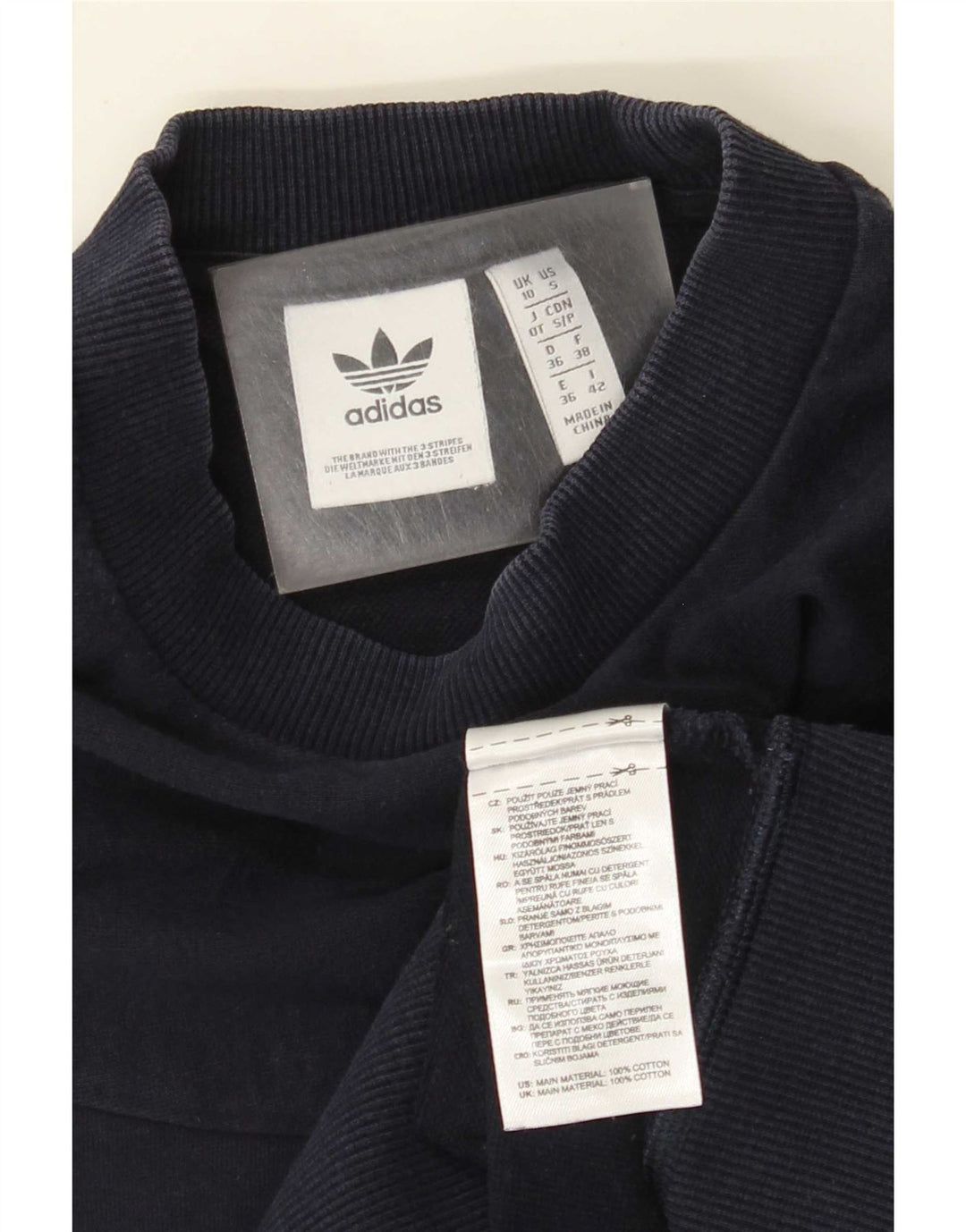 Adidas feminino oversized moletom jumper reino unido 10 pequeno azul marinho algodão