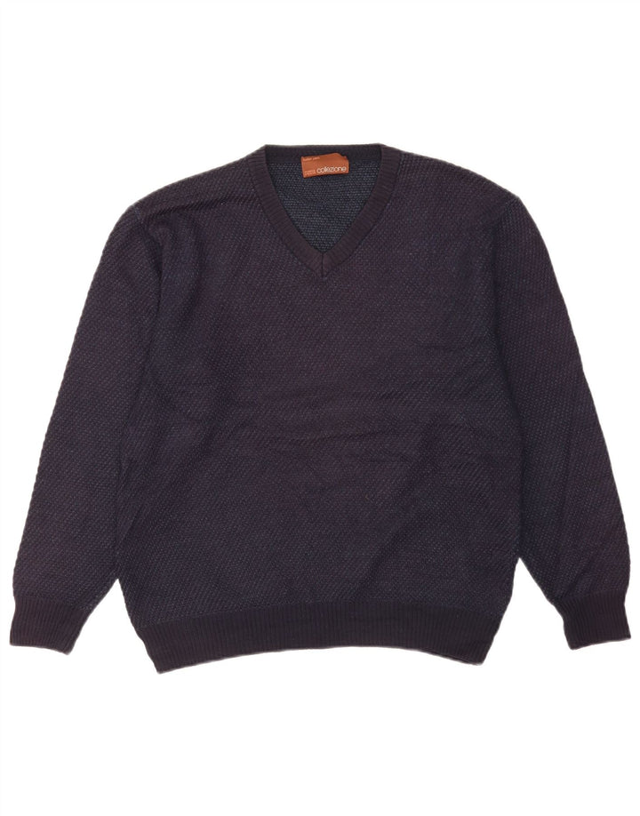 Suéter masculino Marks & Spencer com decote em V pequeno azul marinho