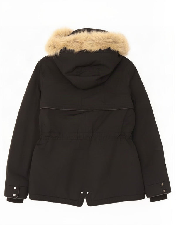Jaqueta Parka com capuz feminina Zara UK 6 XS poliéster preto