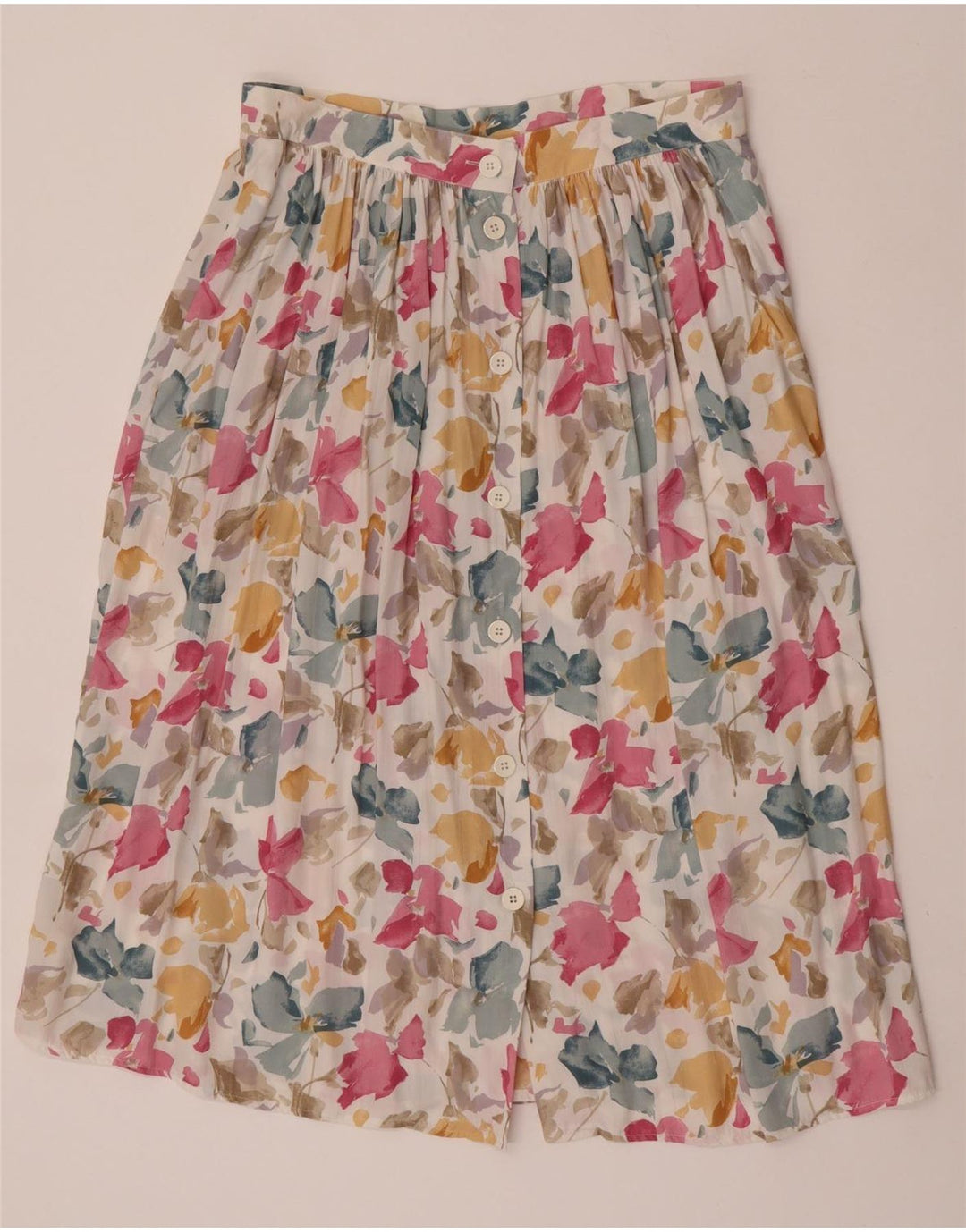 Saia larga feminina vintage IT 44 médio W31 viscose floral multicolorida