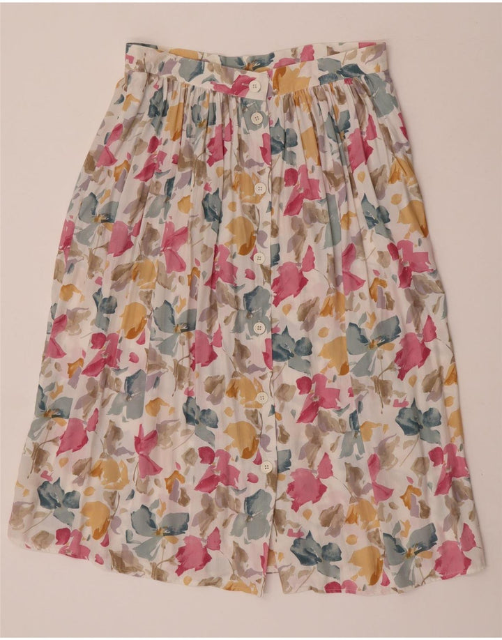 Saia larga feminina vintage IT 44 médio W31 viscose floral multicolorida
