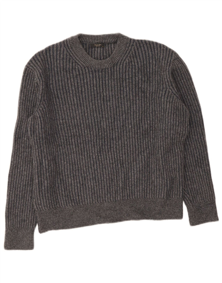 Suéter feminino Massimo Dutti com gola redonda Reino Unido 16 grande lã cinza