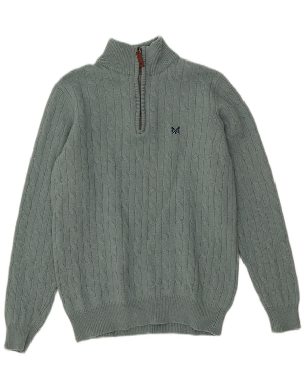 Crew Clothing Masculino Zip Neck Jumper Suéter Pequeno Lã Verde