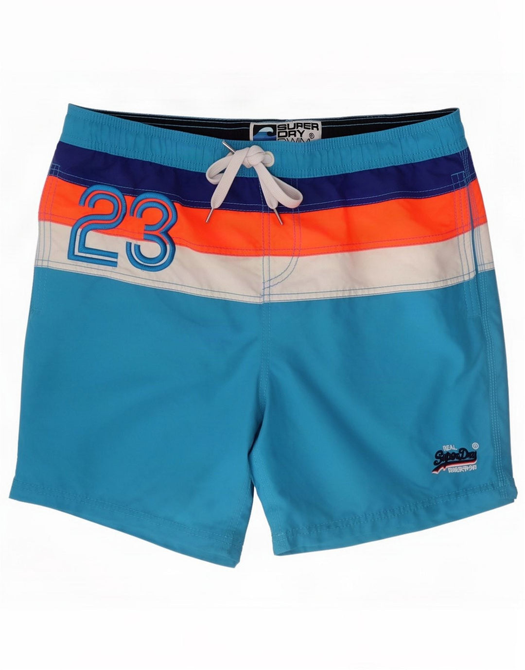 Shorts de natação masculinos Superdry com estampa gráfica azul médio Poliéster