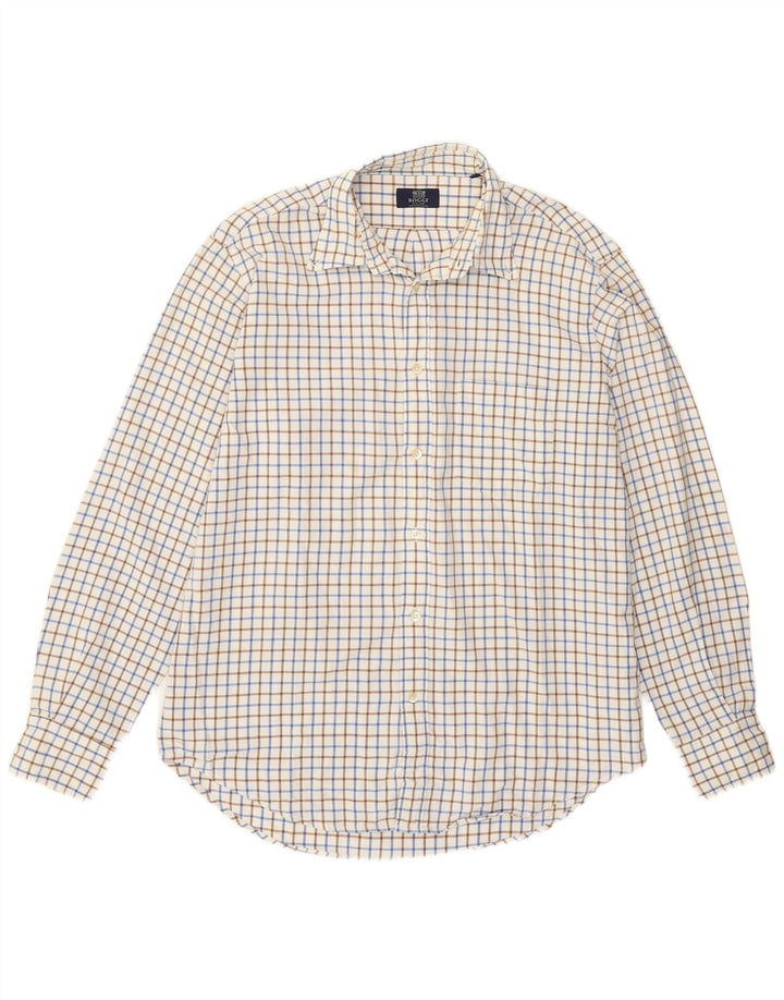 Camisa masculina Boggi Milano grande algodão xadrez branco