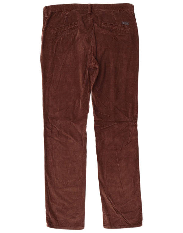 Calça masculina de veludo reto Hugo Boss IT 52 XL W36 L34 algodão marrom