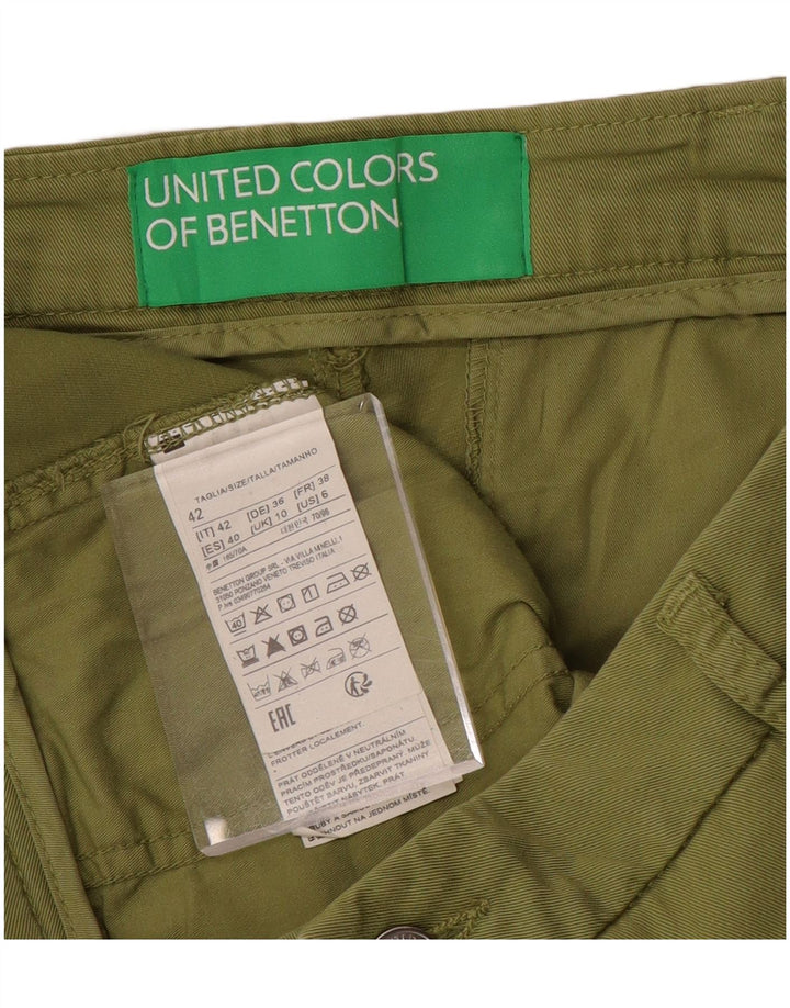 Calça Chino Feminina BENETTON Cintura Alta Slim Reino Unido 10 Pequeno W30 L29 Cáqui